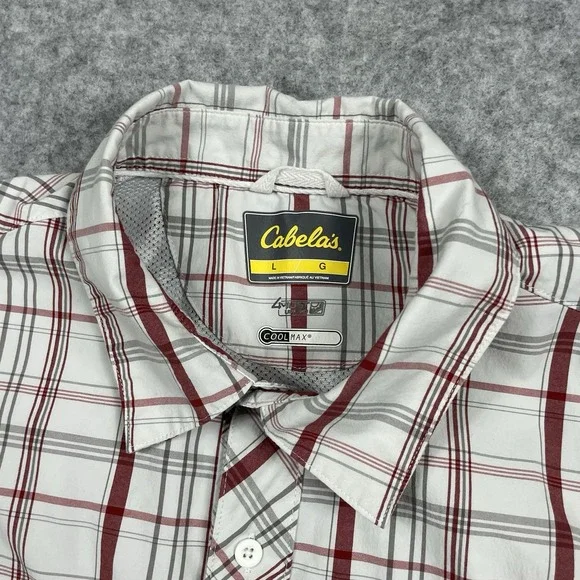 Cabela's Coolmax Shirt Mens Large‎ Gray Plaid Short Sleeve Button Up Outdoors - Picture 4 of 7